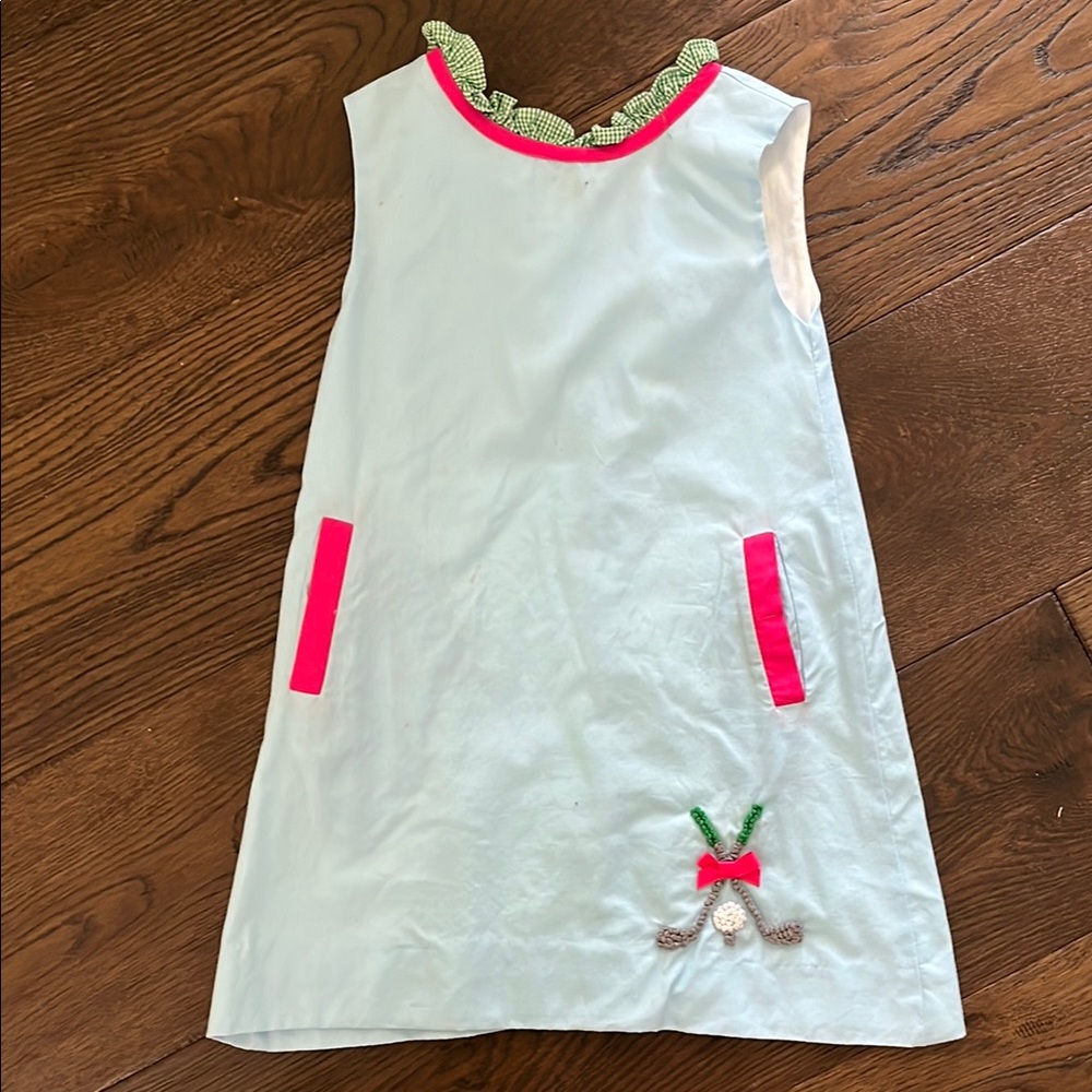 The Bella Bean Light Blue Sleeveless Dress with Pink Golf Accents